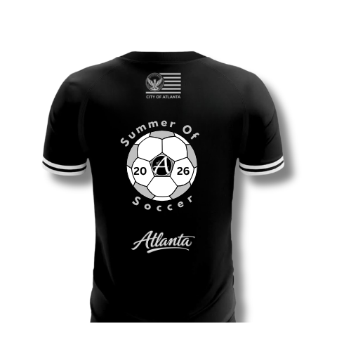 Custom Black Classic Striped Jersey - Black & White Soccer Ball Design - ATLANTA