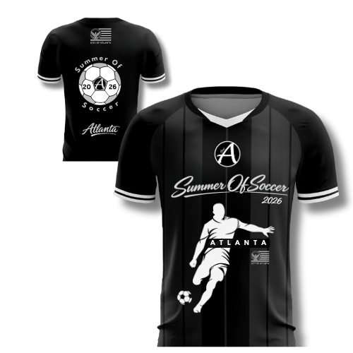 Custom Black Classic Striped Jersey - Black & White  Soccer Ball Design - ATLANTA