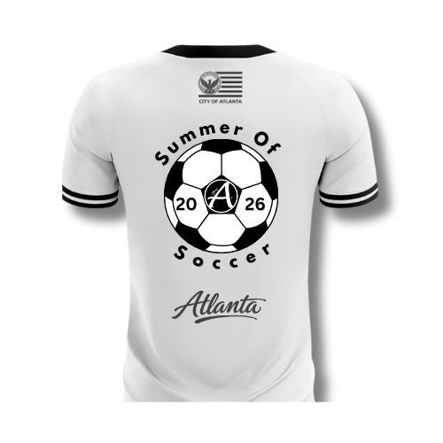 Custom White Classic Striped Jersey - White & Black Soccer Ball Design - ATLANTA