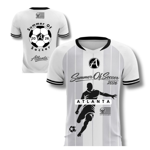 Custom White Classic Striped Jersey - White & Black Soccer Ball Design - ATLANTA