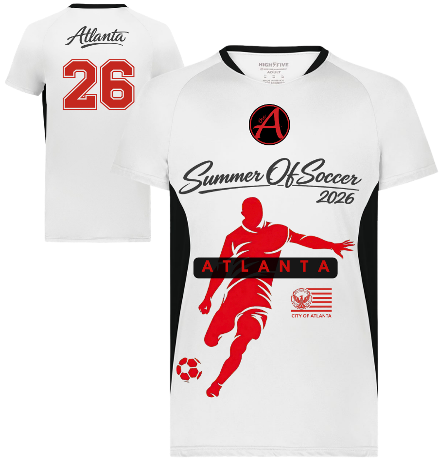 White and Black Unisex Performance Jersey - Red & Black Design - ATLANTA