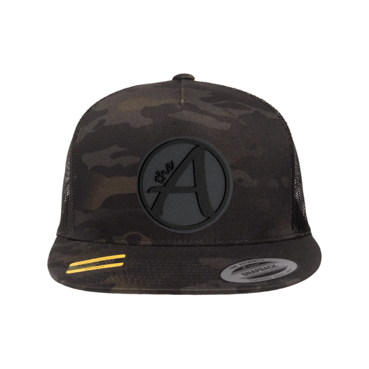 Yupoong 6006 - Flat Bill Hat - High Profile - Black Series