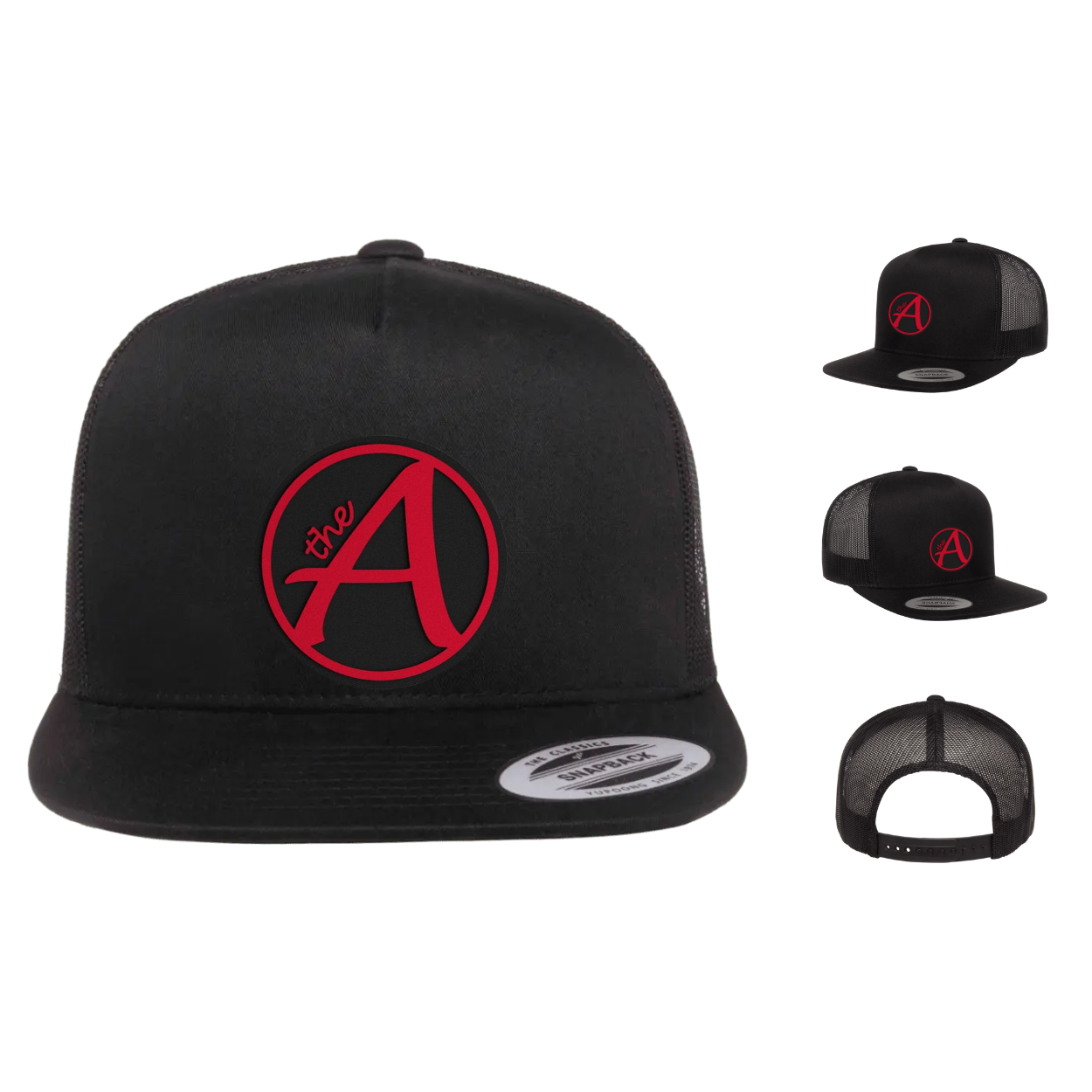 Yupoong 6006 - Flat Bill Hat - High Profile - Black & Red Collection