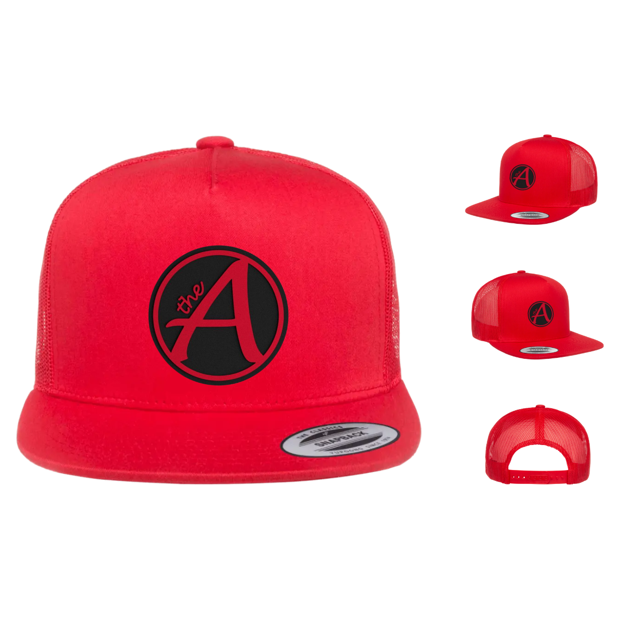 Yupoong 6006 - Flat Bill Hat - High Profile - Black & Red Collection